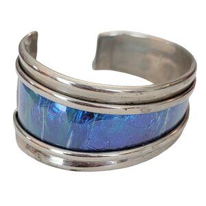 David Wyatt Sterling Blue Modernist Cuff Bracelet, Signed M718